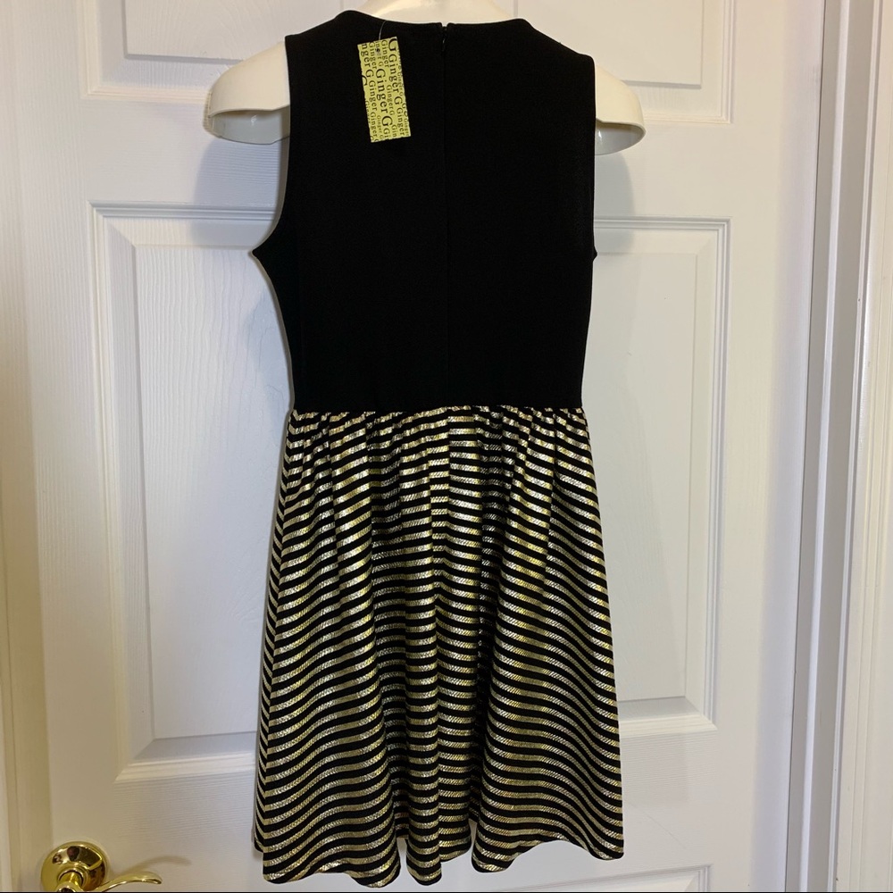 Ginger G NWT Gold Striped Fit&Flare Party Dress M - Picture 3 of 4